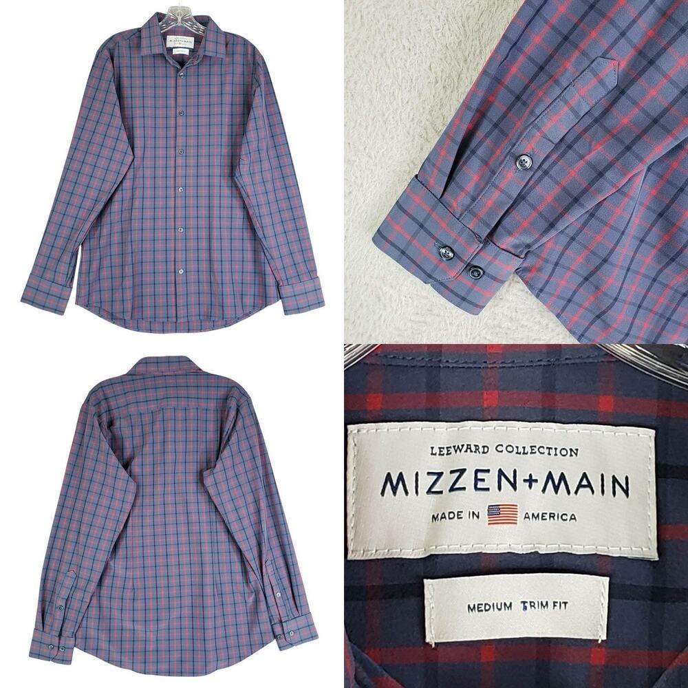 Mizzen+Main Shirt Men’s Size Medium M Long Sleeve Button Down Plaid Blue